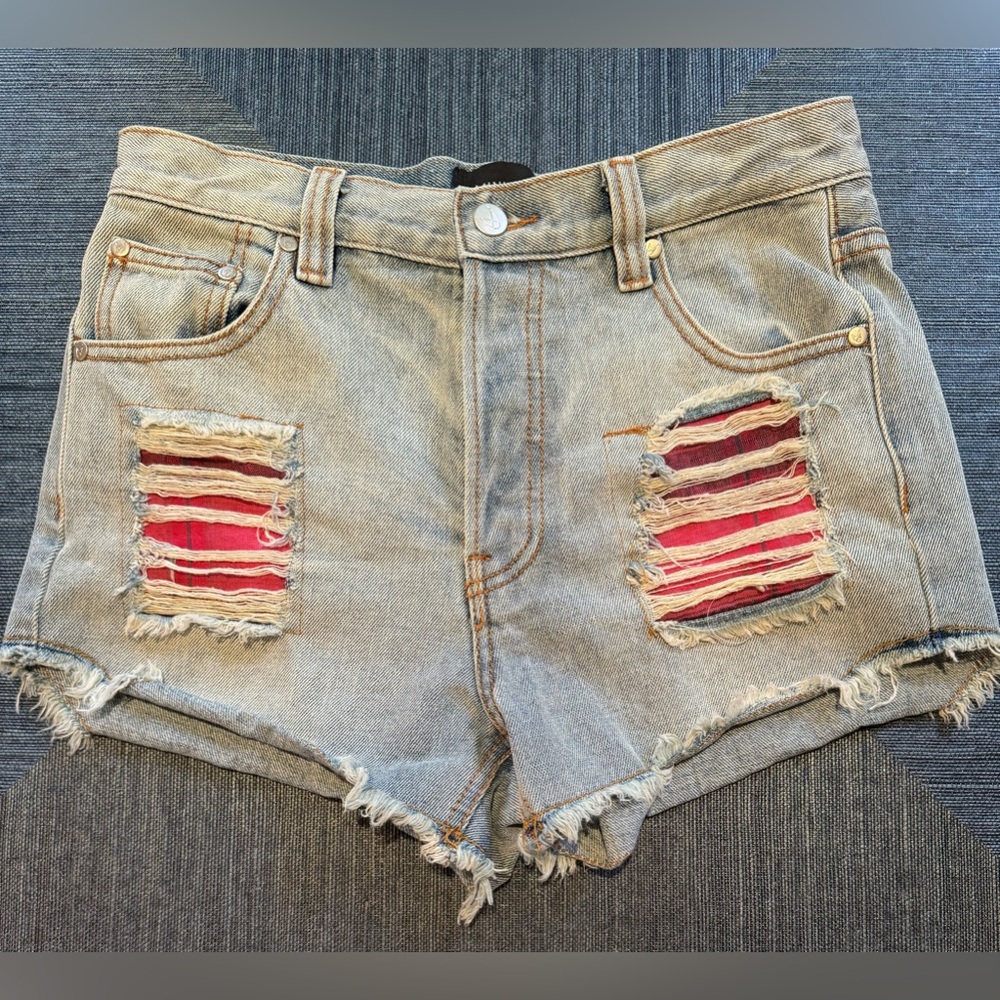MINKPINK Light Wash Distressed Denim Shorts